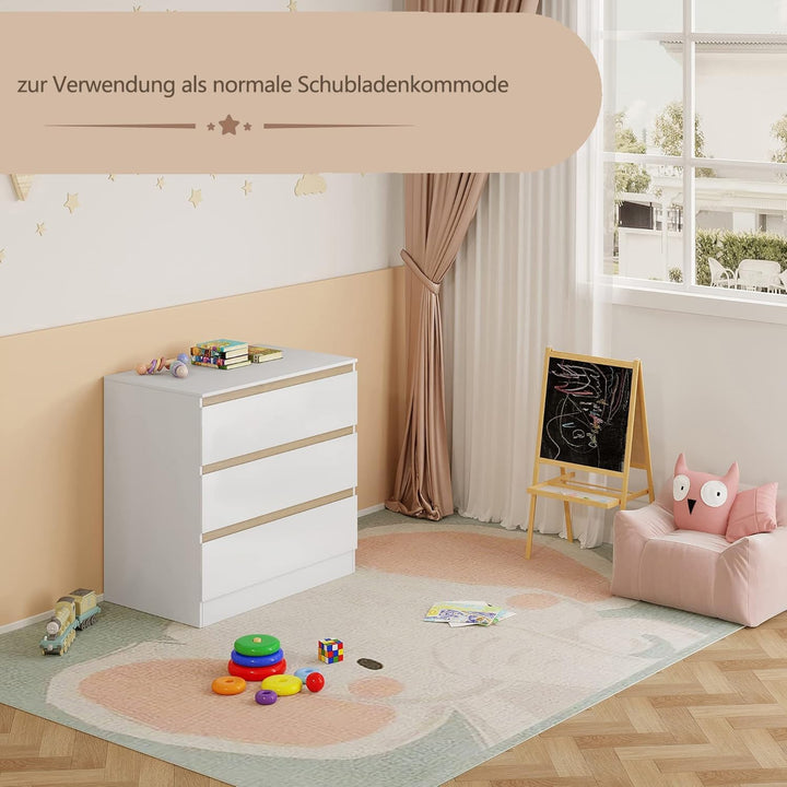WOLTU Wickelkommode mit Wickelaufsatz, Wickeltisch, Kommode mit 3 Schubladen, Wickelaufsatz abnehmba