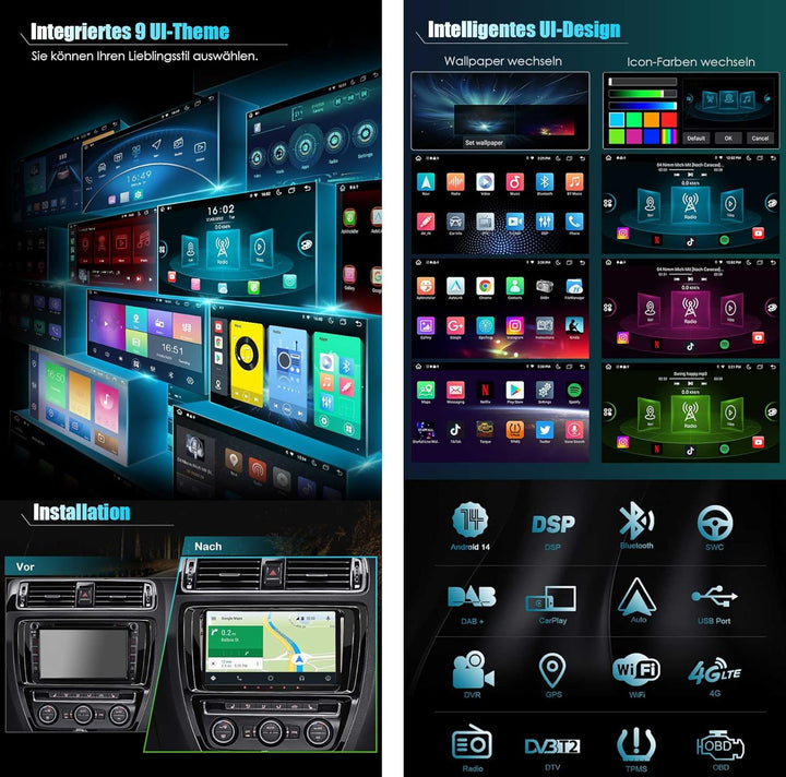Erisin 9 Zoll Android 12 8-Kern 4GB+ 64GB Autoradio Mit GPS Navi für VW Passat B6 Golf 5/6 Touran Sk