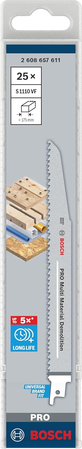 Bosch 25x PRO Multi Material S1110VF Demolition Säbelsägeblatt (für Holz mit Nägeln, Bauholz, Länge