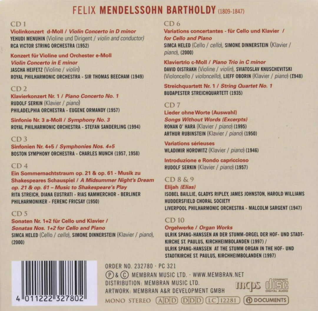 Felix Mendelssohn Bartholdy Portrait: Symphonies 3-5, Violin Concertos, Songs without Words, Elijah,