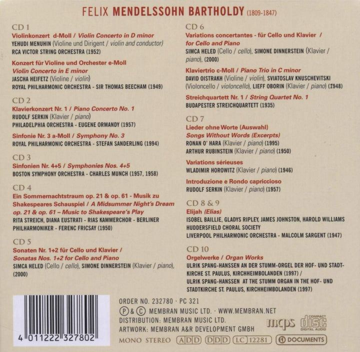 Felix Mendelssohn Bartholdy Portrait: Symphonies 3-5, Violin Concertos, Songs without Words, Elijah,