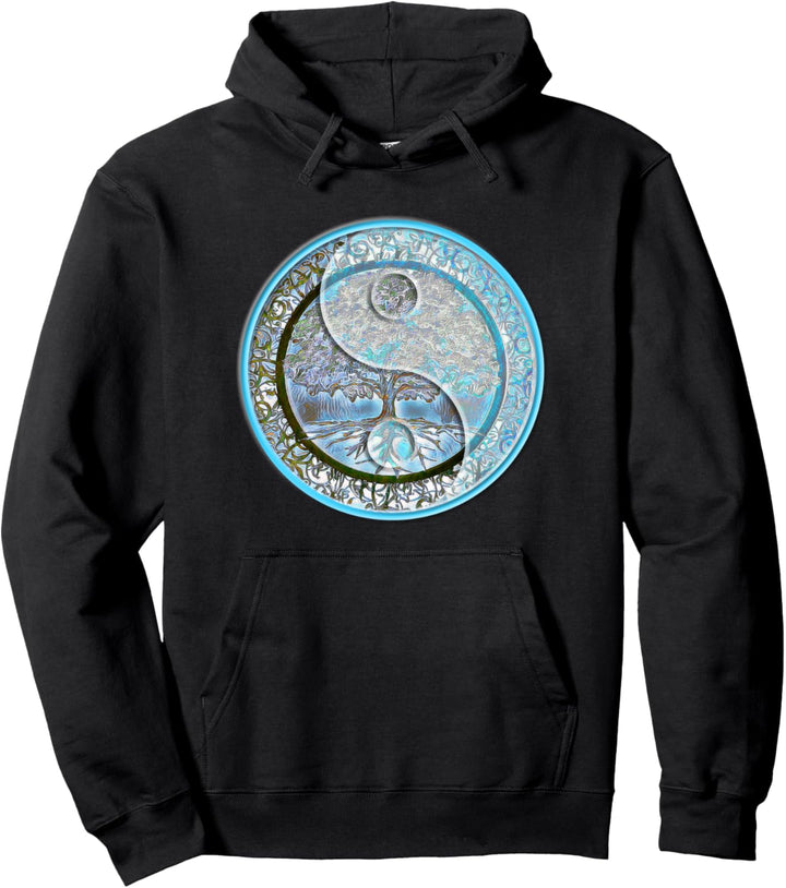 Blaues Yin Yang mit Baum des Lebens-Kunstwerks Pullover Hoodie