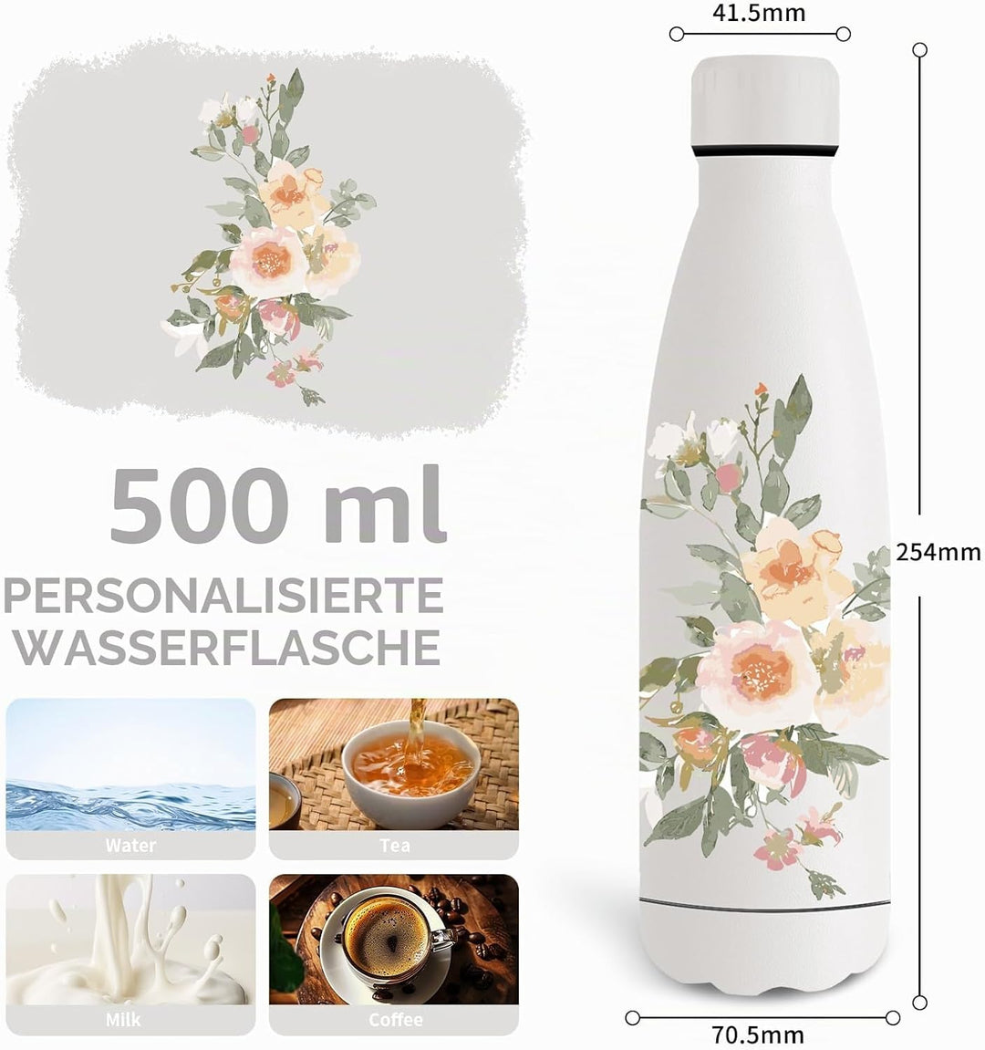 Grsta Trinkflasche Kinder 500ml, Trinkflasche Edelstahl BPA- Freie, Wasserflasche Auslaufsicher, Was