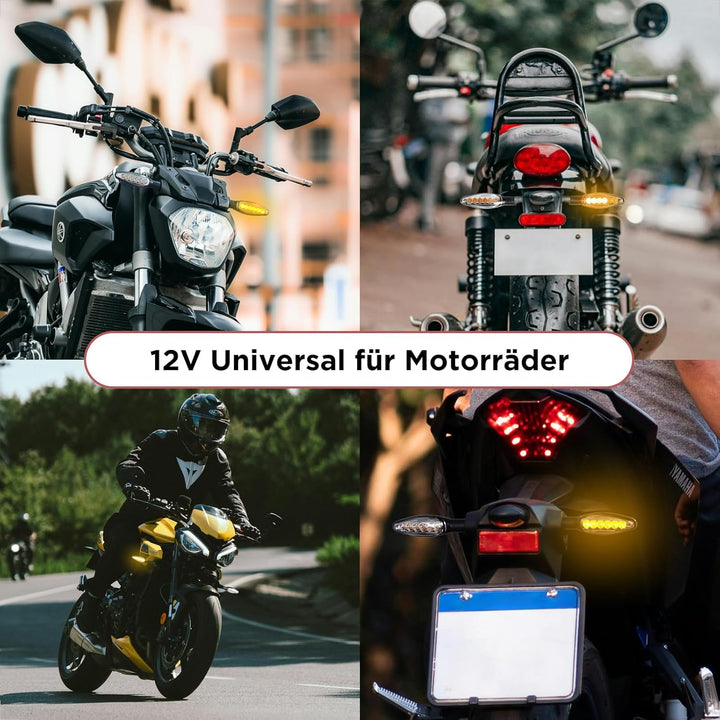 evermotor Universal 12V 4 Stück E32 LED Motorrad Laufeffekt Blinker Aluminiumschale mit schöner Ober