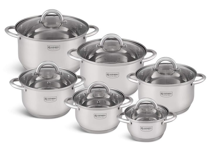 Edenberg 12 Elemente Topf Set eb-4000 aus Chrom-Nickel Edelstahl INOX18 / 10. Ideal für Gas-, Elektr