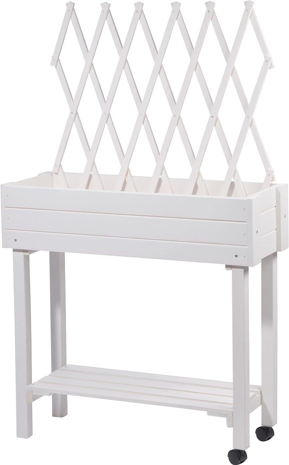 dobar® 58186e rollbares Hochbeet mit Rankgitter | Pflanzkasten auf Rollen | Blumenbeet aus Massiv-Ho
