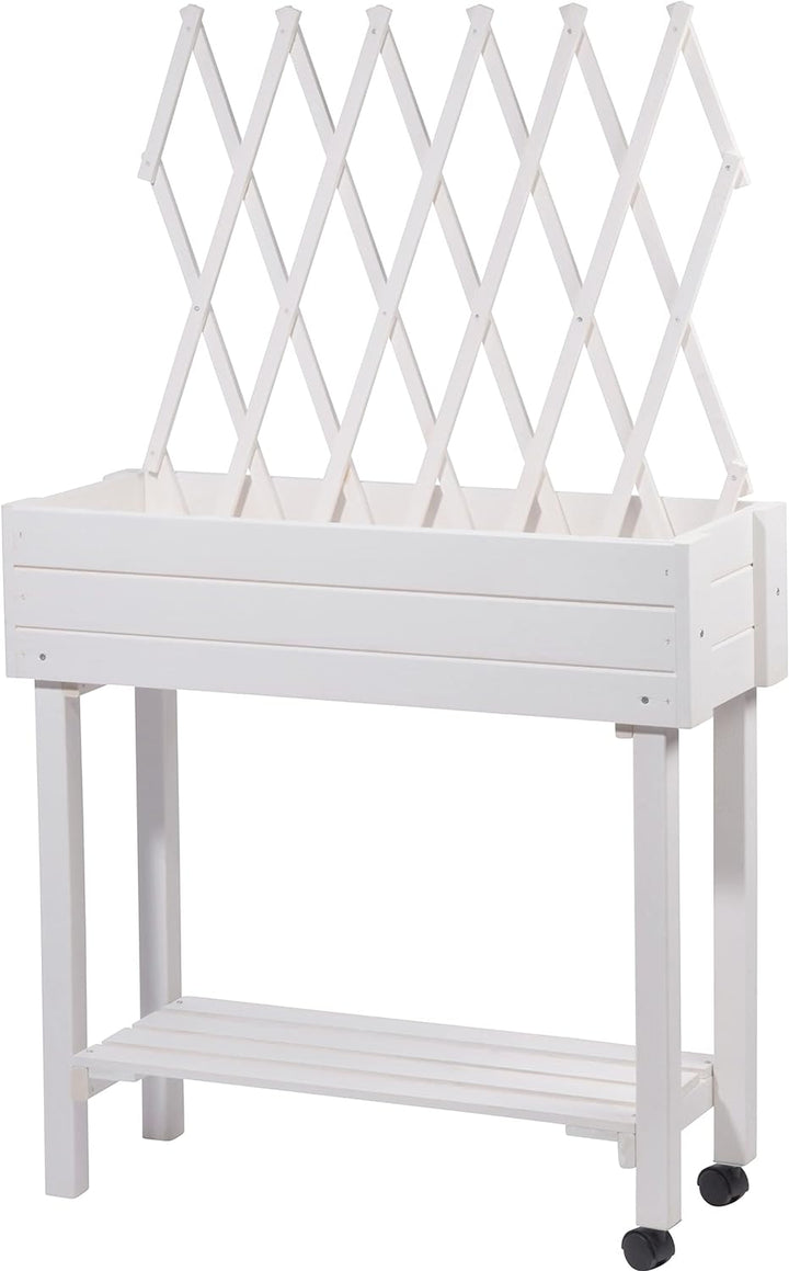 dobar® 58186e rollbares Hochbeet mit Rankgitter | Pflanzkasten auf Rollen | Blumenbeet aus Massiv-Ho