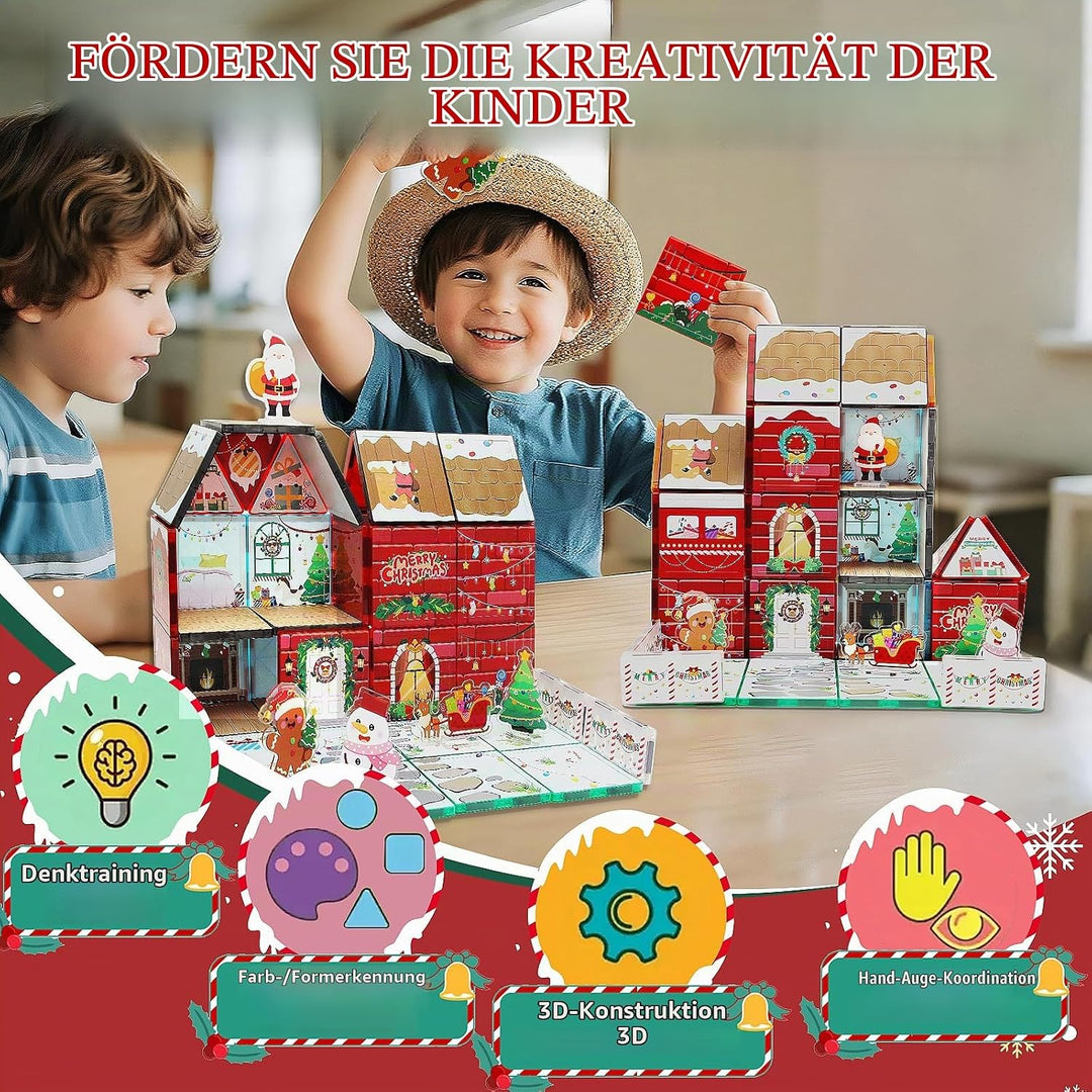 MAYAPHILOS 55 Teile Weihnachten Magnetische Bausteine mit 1 Auto, 5 Weihnachtsfiguren und 1 Aufbewah