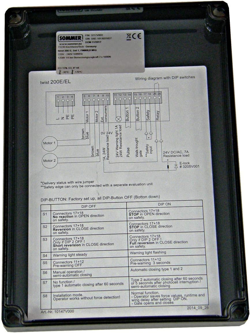 SOMMER Twist 200EL Drehtorantrieb 3230V200 2-flügelig + 2x Handsender Pearl TWIN + Einweglichtschran