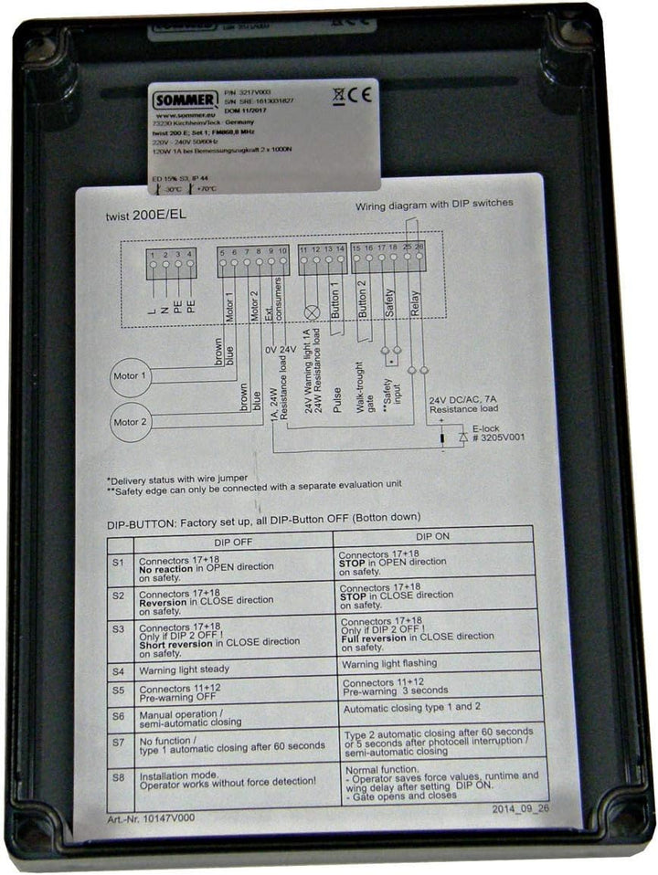 SOMMER Twist 200EL Drehtorantrieb 3230V200 2-flügelig + 2x Handsender Pearl TWIN + Einweglichtschran