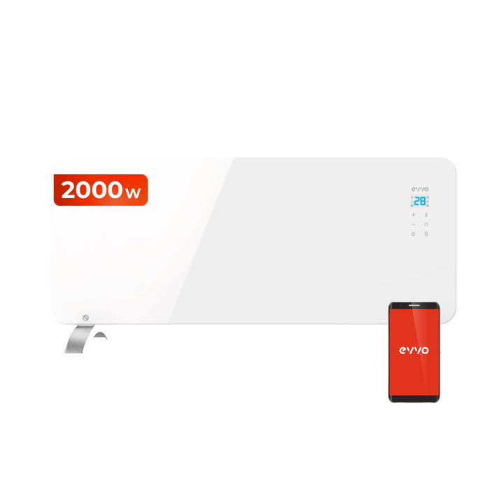 EVVO C Glasheizkörper, WLAN, 2.000 W, Touchscreen, Fernbedienung, Timer (2.000 W, Weiss) 2.000W Weis