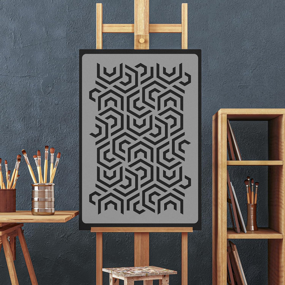 NAKLEO Wiederverwendbare Kunststoff-Schablone - 59x95cm - Hexagon Wirbel Geometrisch - Grosse Wieder
