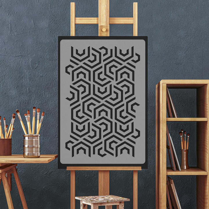 NAKLEO Wiederverwendbare Kunststoff-Schablone - 59x95cm - Hexagon Wirbel Geometrisch - Grosse Wieder