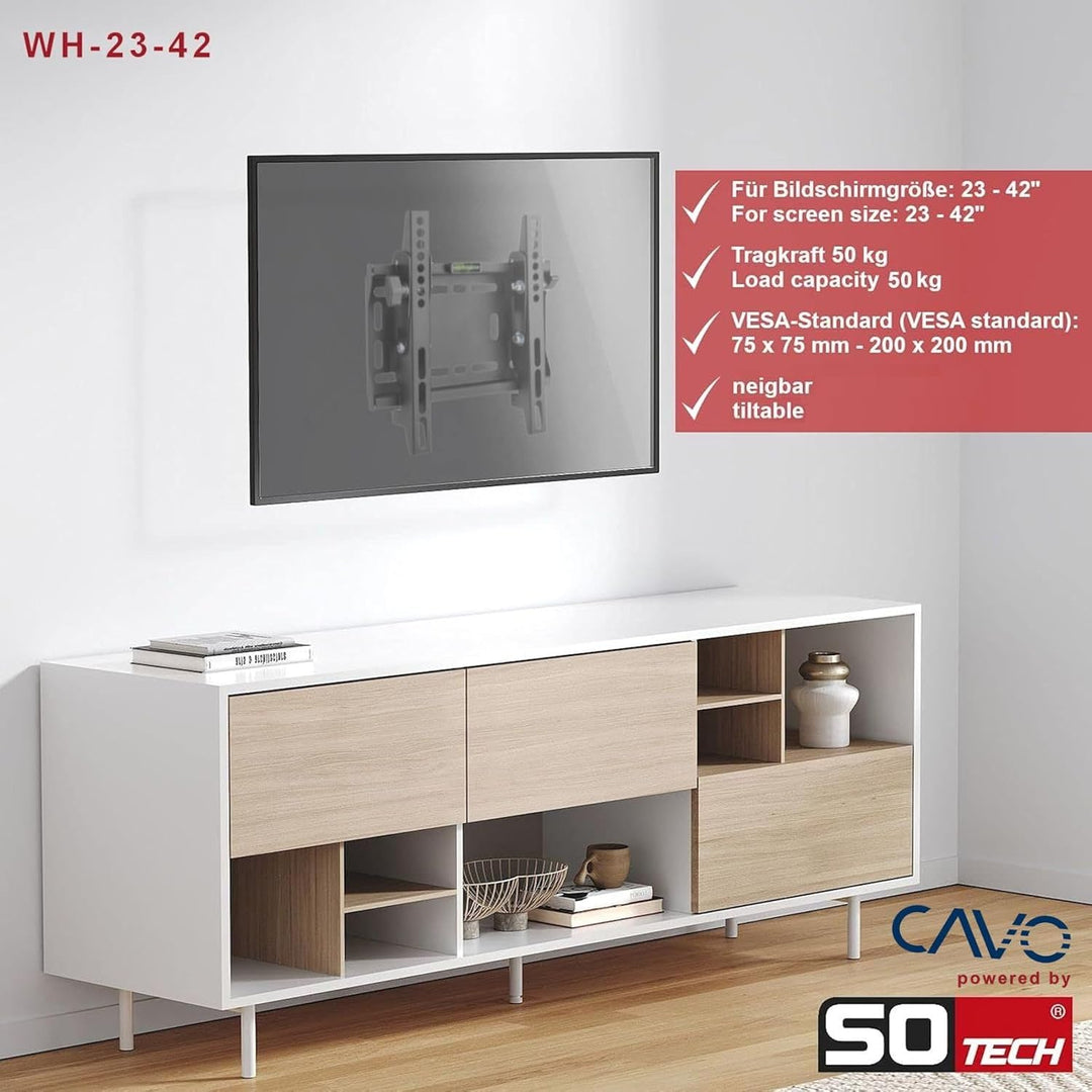 SOTECH TV Wandhalterung CAVO | neigbare TV Halterung für 23-42 Zoll Bildschirmdiagonale | Tragkraft