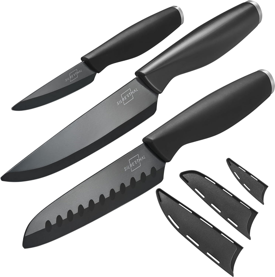 SILBERTHAL Keramikmesser Set 3 Stk - scharf und vielseitig - Chefmesser, Santokumesser,