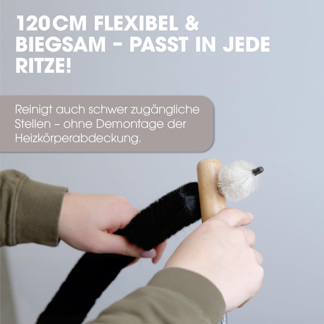MaxxGoods Heizkörperbürsten - 3 Stück - 120 cm - Heizungsbürste mit Ziegenhaar Borsten - Ideal für d