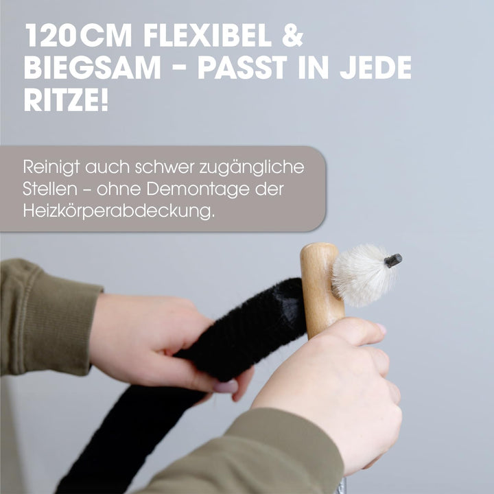 MaxxGoods Heizkörperbürsten - 3 Stück - 120 cm - Heizungsbürste mit Ziegenhaar Borsten - Ideal für d