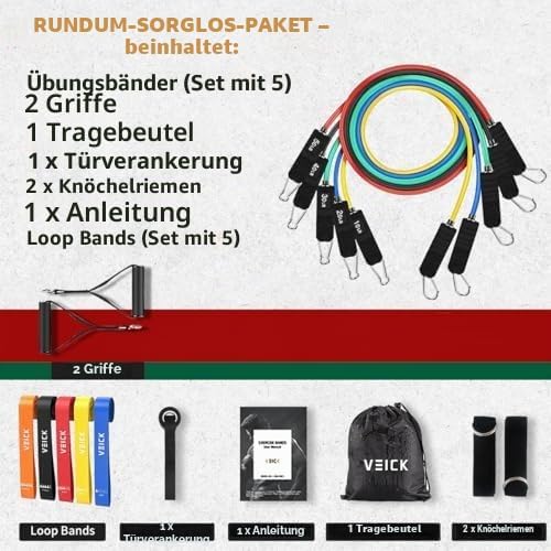 VEICK Widerstandsbänder, Übungsbänder, Workout-Bänder, Widerstandsbänder zum Trainieren mit Griffen