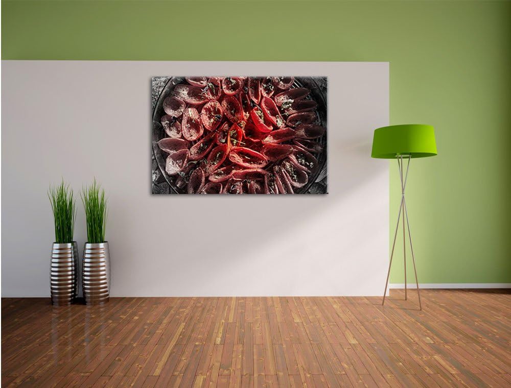 Pixxprint Tomaten Olivenöl Kräuter als Leinwandbild/Grösse: 100x70 cm/Wandbild/Kunstdruck/fertig bes