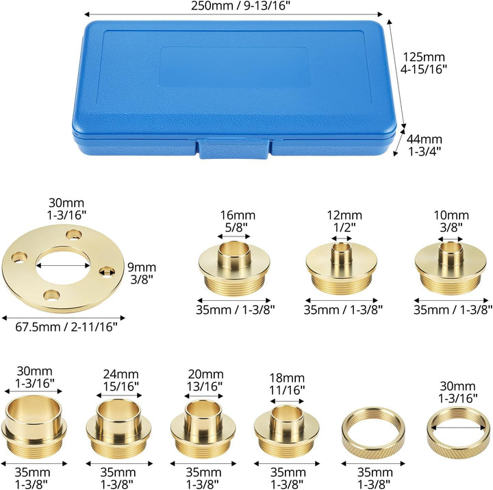 QWORK® 10 Stück Template Router Guides Satz mit Kontermutteradapter, für Vielseitige Fräsarbeiten