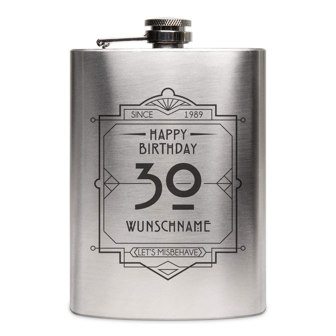 Flachmann Edelstahl 237 ml 8 oz individuelle Gravur Geschenk - Happy Birthday, Happy Birthday