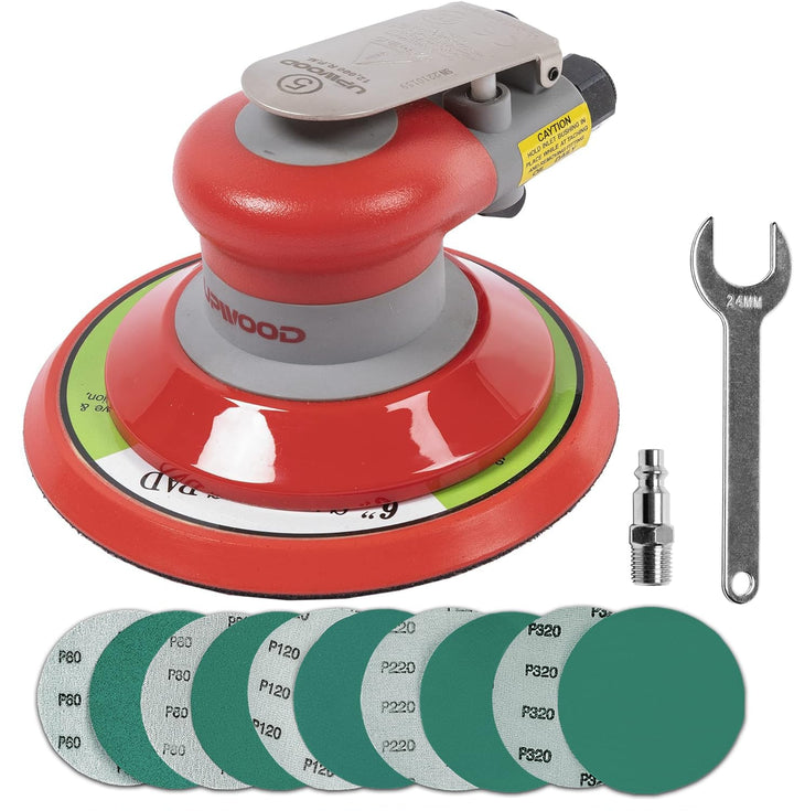 150mm Druckluft-Exzenterschleifer, 6 Zoll, leicht, ohne Absaugung, 3/16" Hub, 12.000 U/min, mit 10 g