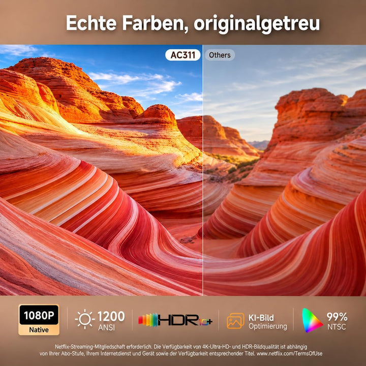 Kurzdistanz Beamer 4K mit Netflix, iSinbox 1200ANSI Heimkino & Outdoor Beamer, Smart Tageslicht Proj