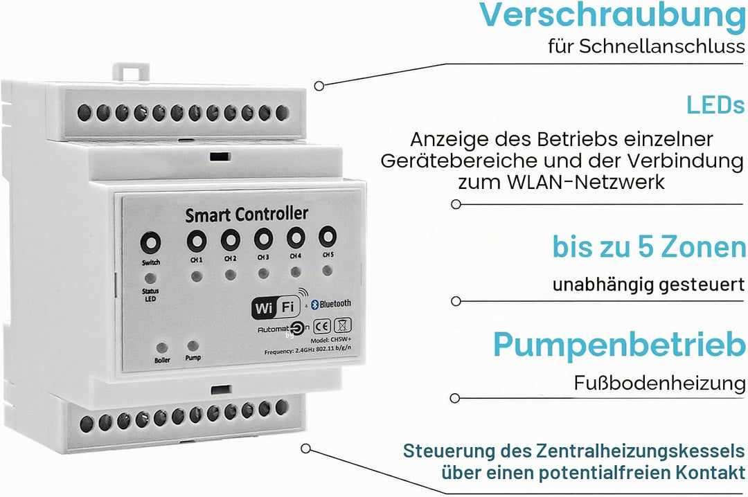 Automat-on Set für Fussbodenheizung mit 4x Temperatursensor Stellantrieb Fussbodenheizung 230V und S