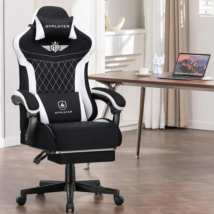 GTPLAYER Gaming Stuhl, Ergonomischer Gamer Stuhl aus Stoff mit Lendenwirbelstütze, PC-Stuhl mit verb