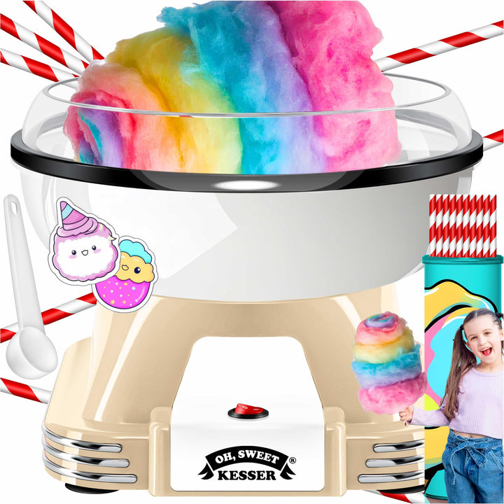KESSER® Zuckerwattemaschine Set für Dein zuhause - Mit 30x Zuckerwatte Stäbchen & Messlöffel - Retro