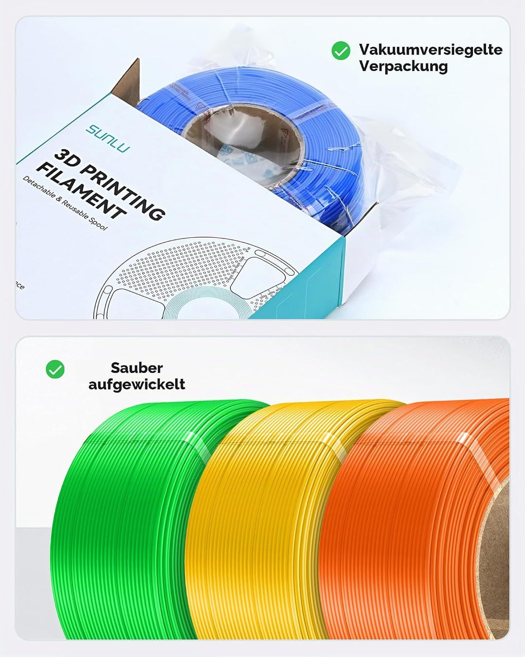 SUNLU PLA+ Filament Refill 1.75mm 4KG, PLA Plus 3D Drucker Filament Bündel, No-Spule Filament PLA Re