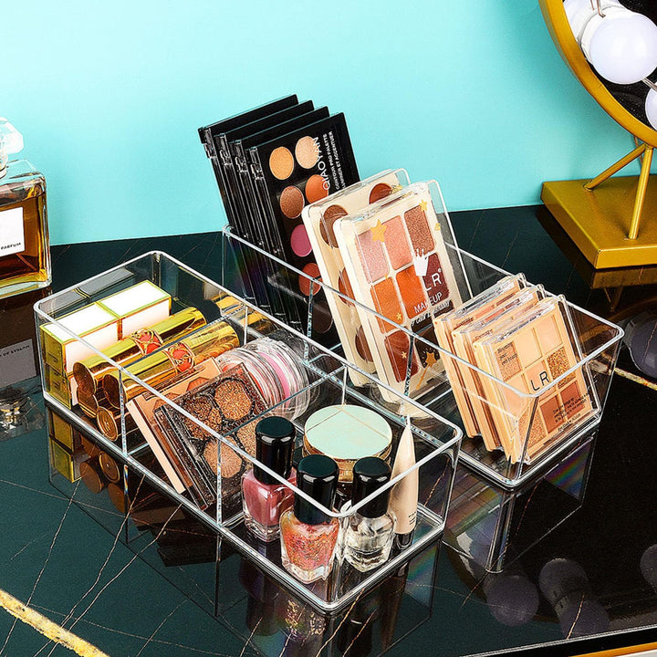 JessLab Acryl Organizer, 4er-Set Transparente Makeup Aufbewahrung für Schminktisch, Arbeitsplatte, B