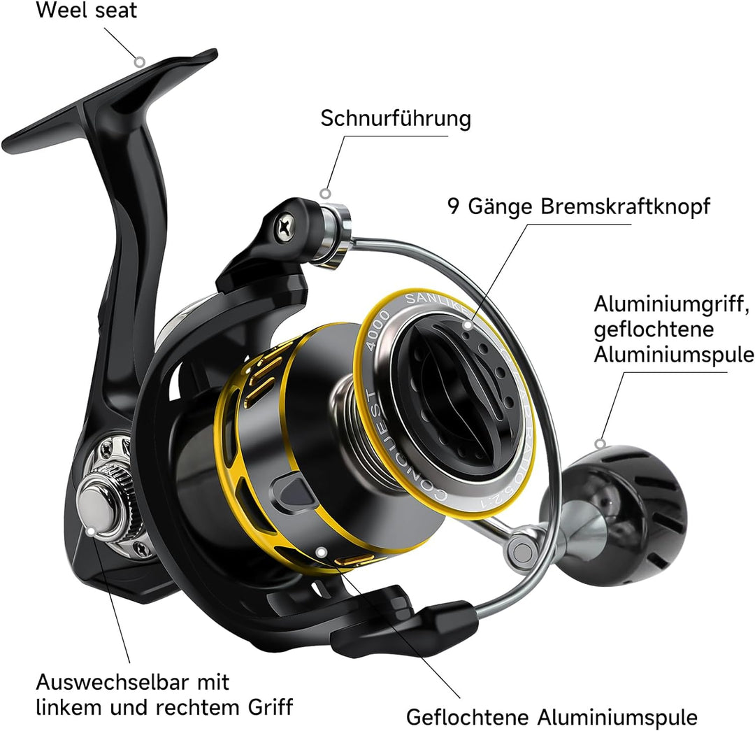 Spinning Angelrolle 5.2:1 Gear Ratio，Angelrollen Karpfenangelrolle 7+1BB Kugellager Spinnrollen, Bai