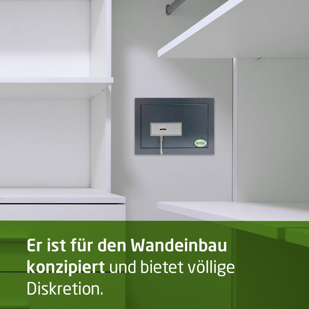 Amig - Einbautresor mit Chubbschloss | Stahlbolzen Ø 20 mm | Diskretes Design für Wandmontage | Mech
