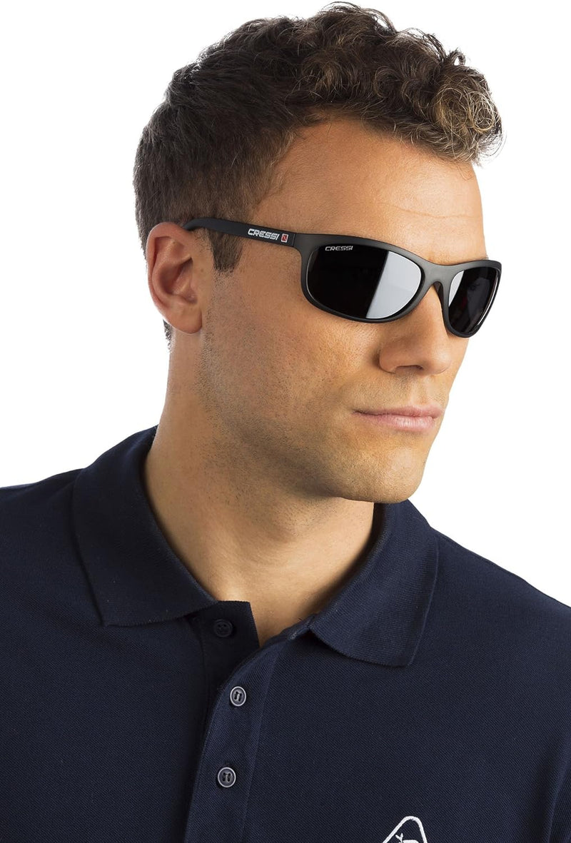 Cressi Unisex Erwachsene Rocker Sonnenbrille Für Sport Schwarz/Verspiegelt Linsen Blau Ultra Flex, S