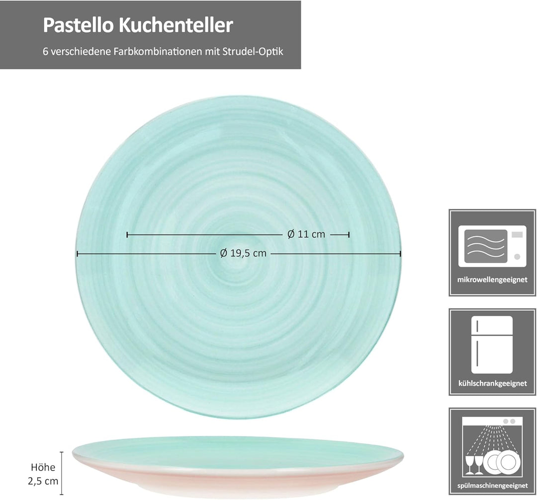 MamboCat Pastello 6er Set Kuchenteller I Bunte Steingut-Frühstücksteller mit Pastell-Farben für 6 Pe
