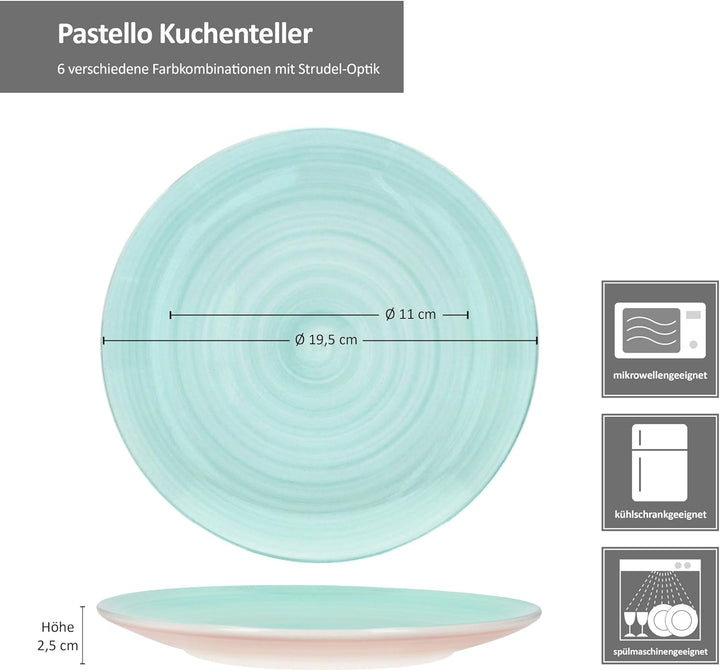 MamboCat Pastello 6er Set Kuchenteller I Bunte Steingut-Frühstücksteller mit Pastell-Farben für 6 Pe
