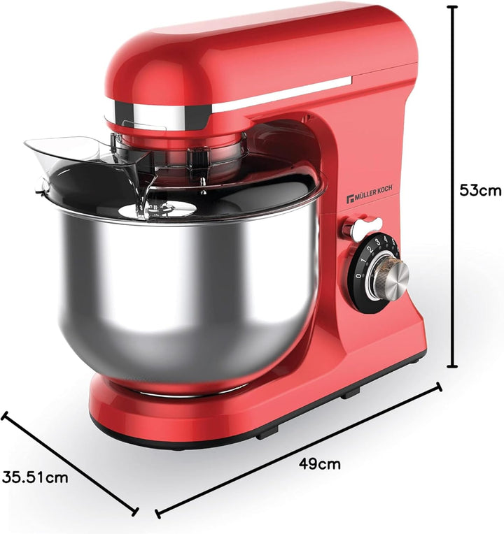Müller Kitchen MK-6039 Küchenmaschine 7L inkl. Schneebesen, Knethaken und Rührhaken, Staubabdeckung