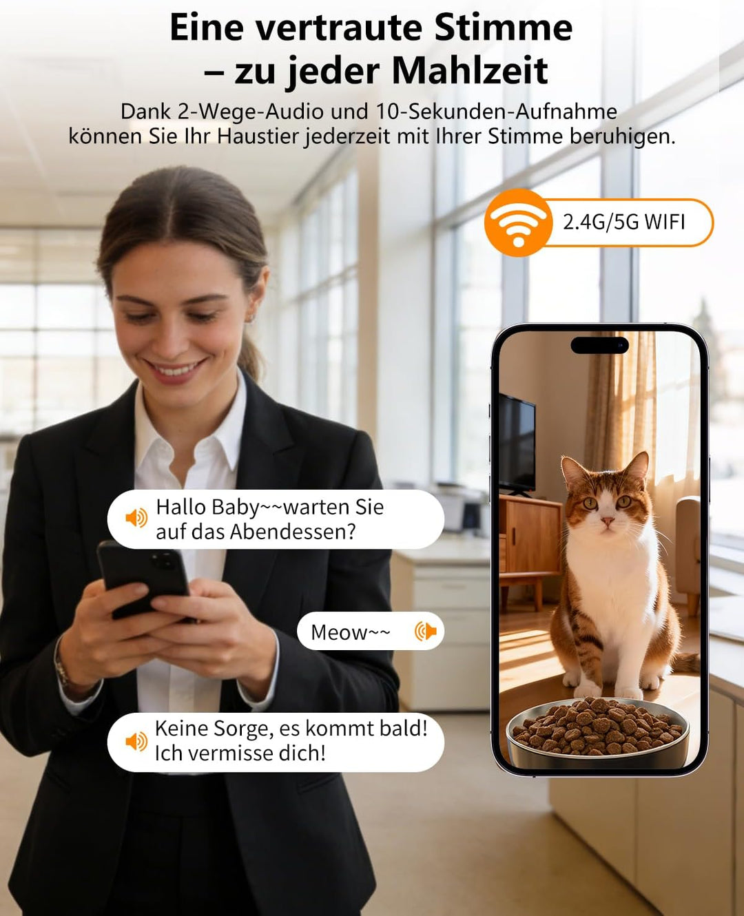 4L Futterautomat Katzen mit APP &amp; Kamera &amp; 2,2L Brunnen Set | 1080P HD Kamera, 5G WLAN, App-Steuerun