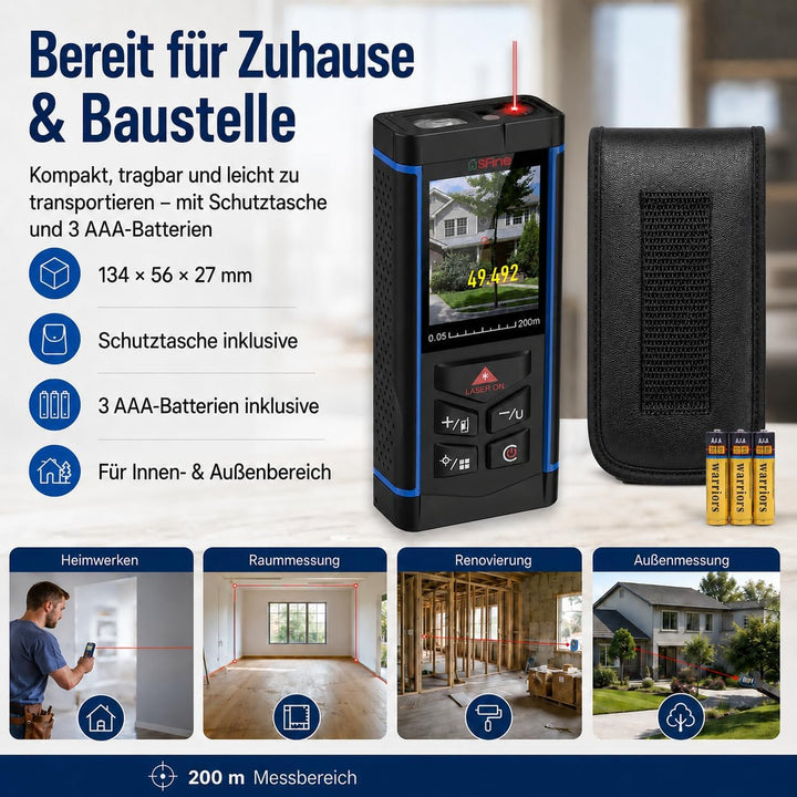 Laser-Entfernungsmesser 200 m (650 ft) mit Kamera, Digitaler Distanzmesser mit Stativ, ±2 mm Genauig
