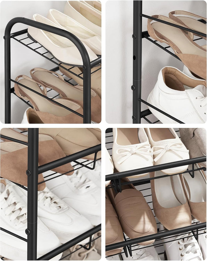 SONGMICS Schuhregal mit 4 Ablagen, stapelbarer Schuh-Organizer, für bis zu 16 Paar Schuhe, aus Stahl