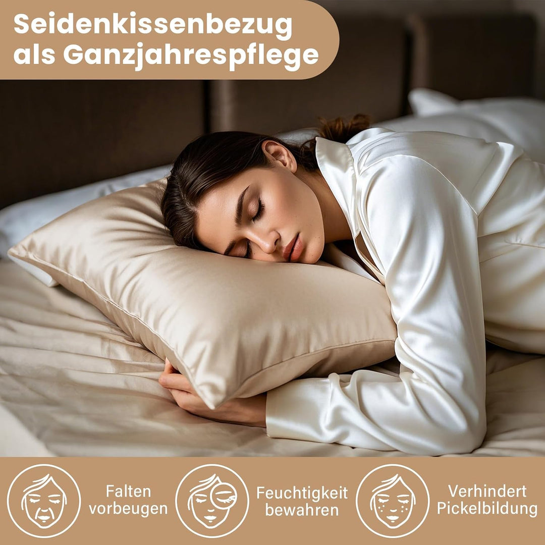 Silk Pillowcase, Muama Seidenkissenbezug 40x80 cm für Haar und Haut mit verstecktem Reissverschluss,