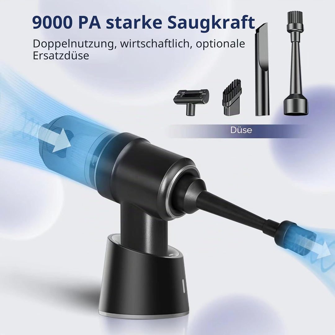 Handstaubsauger Akku 9000Pa,3 in 1 Auto Staubsauger Stark Akkustaubsauger mit Typ-C 4000mAh Batterie