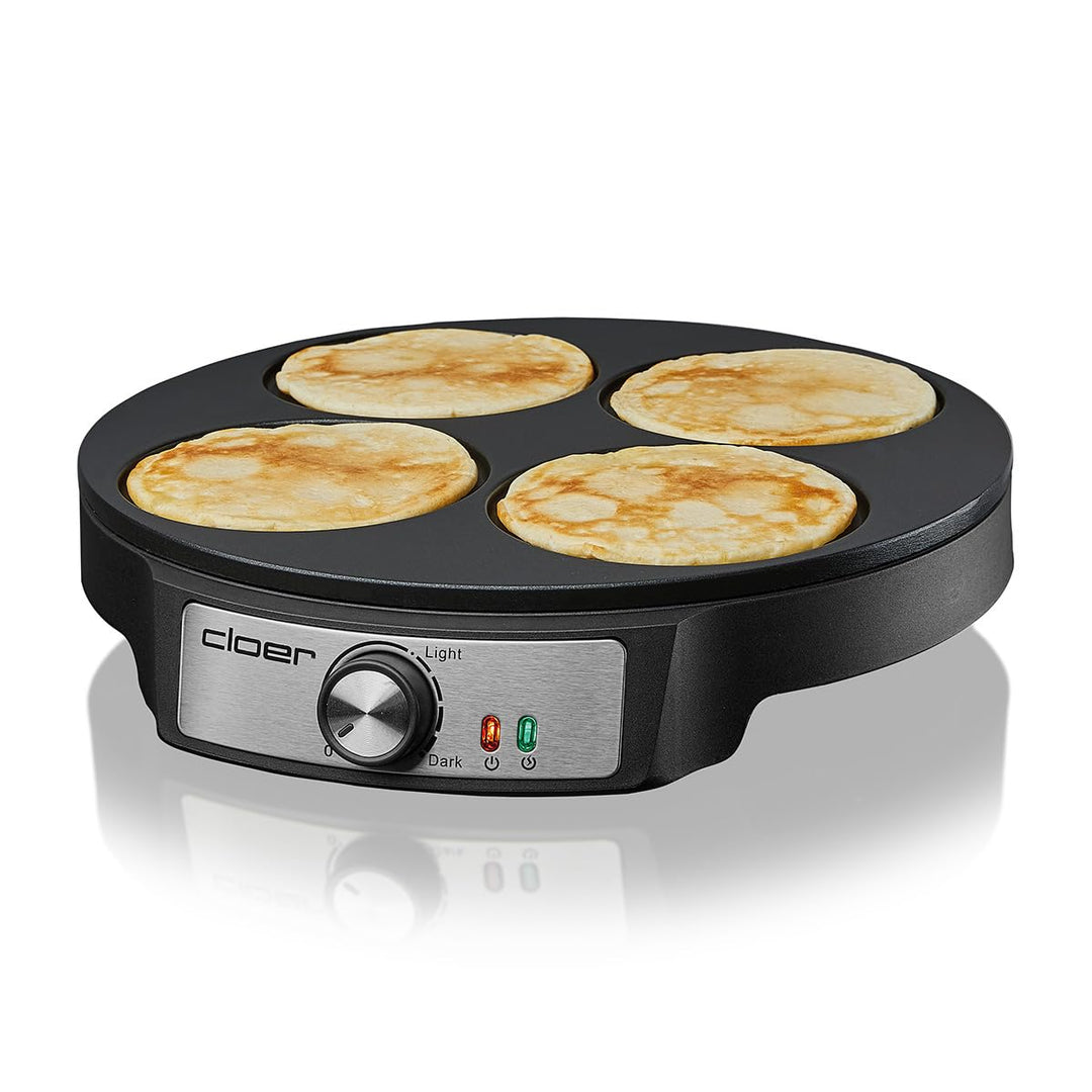 Cloer 6625 Pancake Maker, Mini Pancakes, für 4 kleine Pfannkuchen je 11 cm Ø, 1200 W, Antihaftbeschi