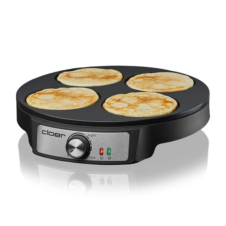 Cloer 6625 Pancake Maker, Mini Pancakes, für 4 kleine Pfannkuchen je 11 cm Ø, 1200 W, Antihaftbeschi