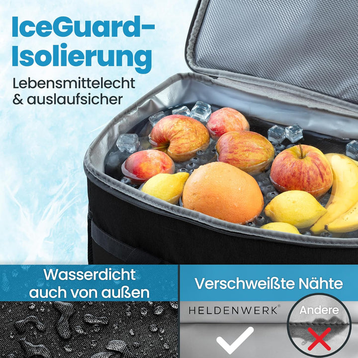 HELDENWERK Kühltasche gross faltbar – Kühlbox bis zu 12h Kühlleistung auslaufsicher &amp; wasserdicht –