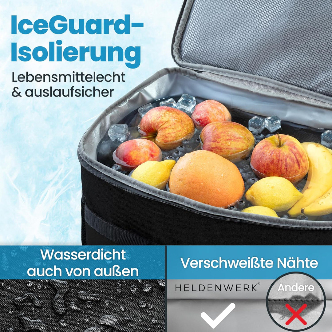 HELDENWERK Kühltasche gross faltbar – Kühlbox bis zu 12h Kühlleistung auslaufsicher &amp; wasserdicht –