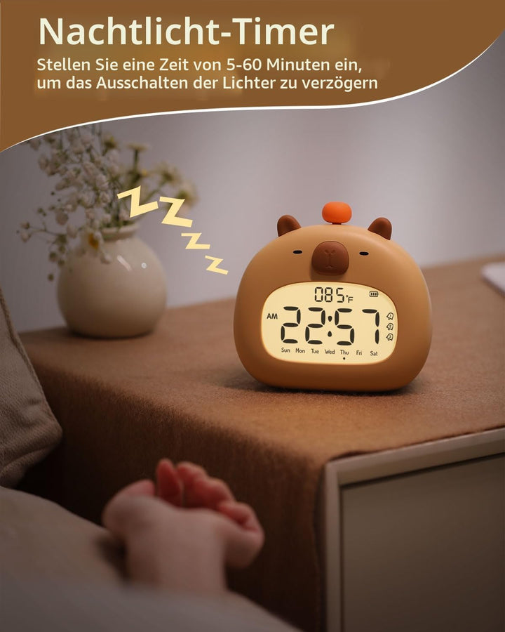 IHALO Capybara Wecker Digital, Wecker Kinder mit Nachtlicht, LED-Display, Ok to Wake 2 Alarme, Woche