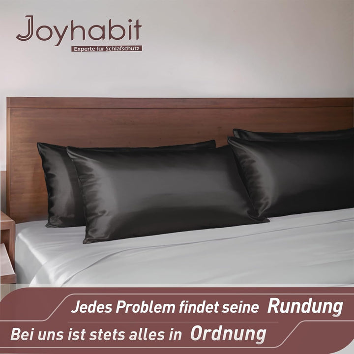 Joyhabit Seidenkissenbezug 40x80, Schwarz, 16MM Silk Pillowcase aus 100% Bio Maulbeerseide, Super fü