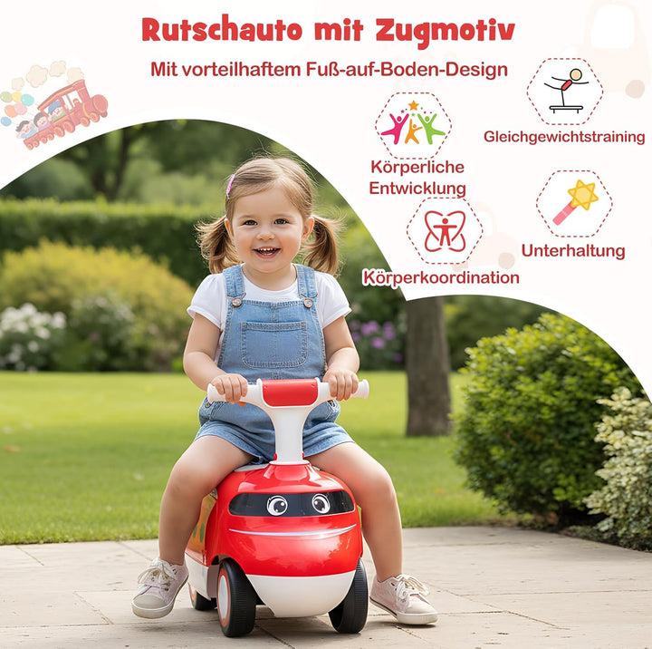 COSTWAY Rutschauto, Rutschfahrzeug mit Hupe & Stauraum unter dem Sitz, Schiebauto in Lokomotive, Rut